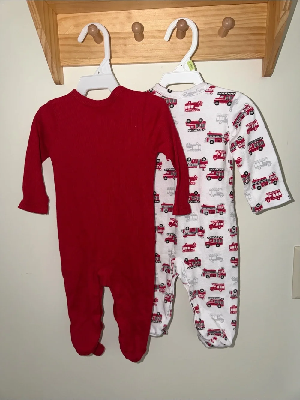 NWOT 0-3 Month Sleep n Play Fire Truck Print One-Piece Pajama - Red/White